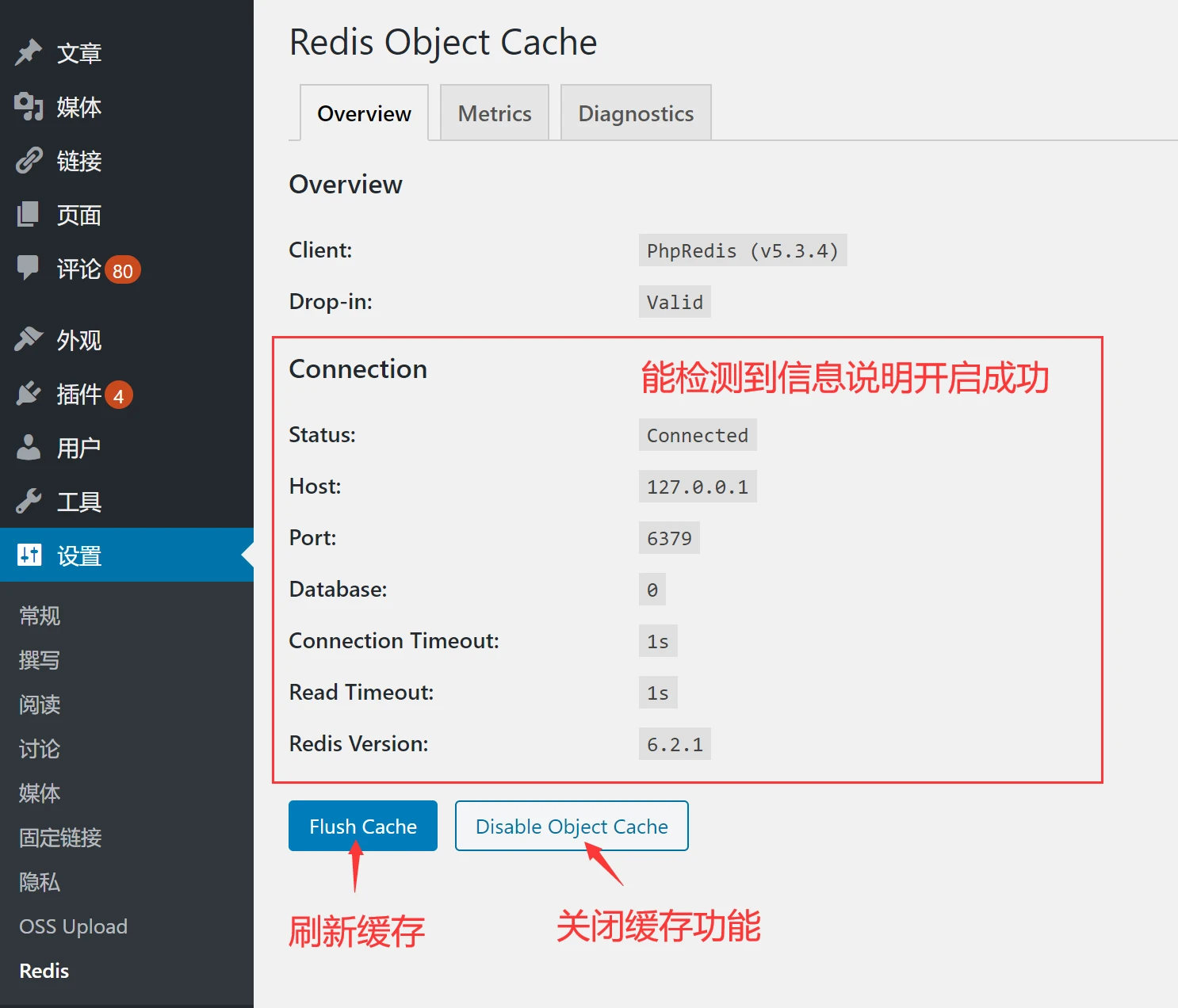 Redis Object Cache启用成功